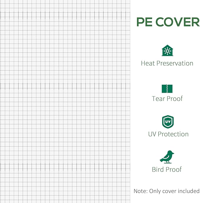 Outsunny 9.8' x 6.6' x 6.6' Plastic Greenhouse Cover Replacement, Heavy Duty Waterproof Tarp for Hoop House, Sheeting with 6 Windows, Door & Reinforcement Grid, White