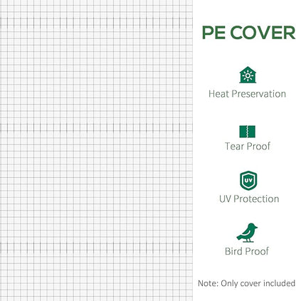 Outsunny 9.8' x 6.6' x 6.6' Plastic Greenhouse Cover Replacement, Heavy Duty Waterproof Tarp for Hoop House, Sheeting with 6 Windows, Door & Reinforcement Grid, White