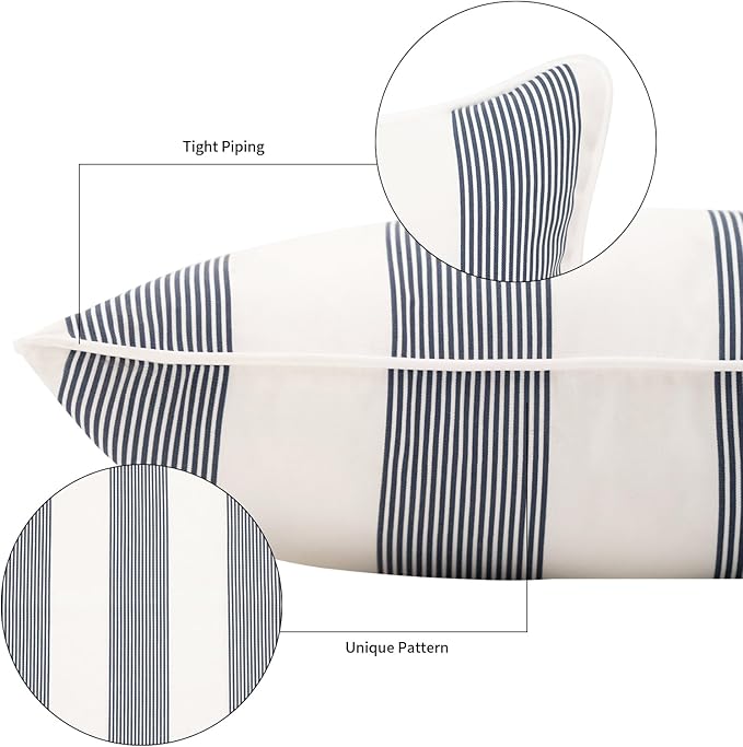 2 Pack Outdoor Throw Pillows 26x26 Inch Water-Resistant Decorative Pillow Cushions with Insert for Patio Garden Porch, Blue Stripe