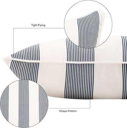 2 Pack Outdoor Throw Pillows 26x26 Inch Water-Resistant Decorative Pillow Cushions with Insert for Patio Garden Porch, Blue Stripe