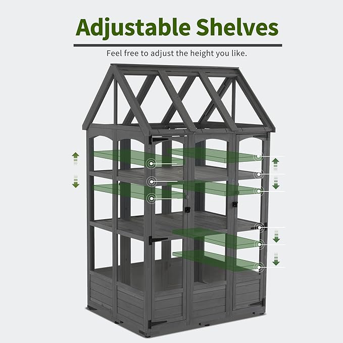 MCombo Wooden Greenhouse, Outdoor Greenhouse with Adjustable Roof Vent and 6 Lockable Door for Backyard/Outdoor Use, (48 x 38.8 x 83.9 Inches) 0851 (Dark Grey)