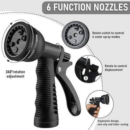 Pangda 25 Ft x 3/8'' Coil Garden Hose EVA Recoil Garden Self Coiling Expanding Water Hose with 6 Function Spray Nozzle Universal 3/4'' Brass Connector Fitting for Outdoor Yard(Black)