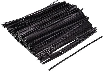 MECCANIXITY Foil Twist Ties 6" 15cm Metallic Plastic Closure Tie for Tying Bread, Candy, Cookies, Gift Bags Arts Crafts Ties Black Pack of 750