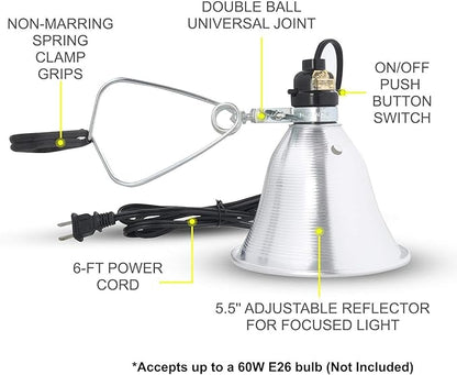 Simple Deluxe Clamp Lamp Light 60 Watt with 5.5 Inch Aluminum Reflector (no Bulb Included), 6 Feet Cord, 2 Pack, Black