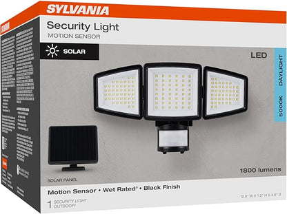 Sylvania Motion Sensor Solar Security Light, Solar Panel, 1800 LMS, Wet Rated, Batteries Included, 5000K, Daylight - 1 Pack (66472)