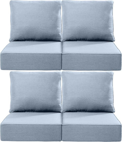 Luxury 24x24x6 Inch Outdoor Chair Cushions Set of 4 - Heavy Duty Water-Resistant Comfortable Cushion for Patio Furniture Set Dining Gliding Rocking Chairs Loveseat L-Shape Sofa - Baby Blue