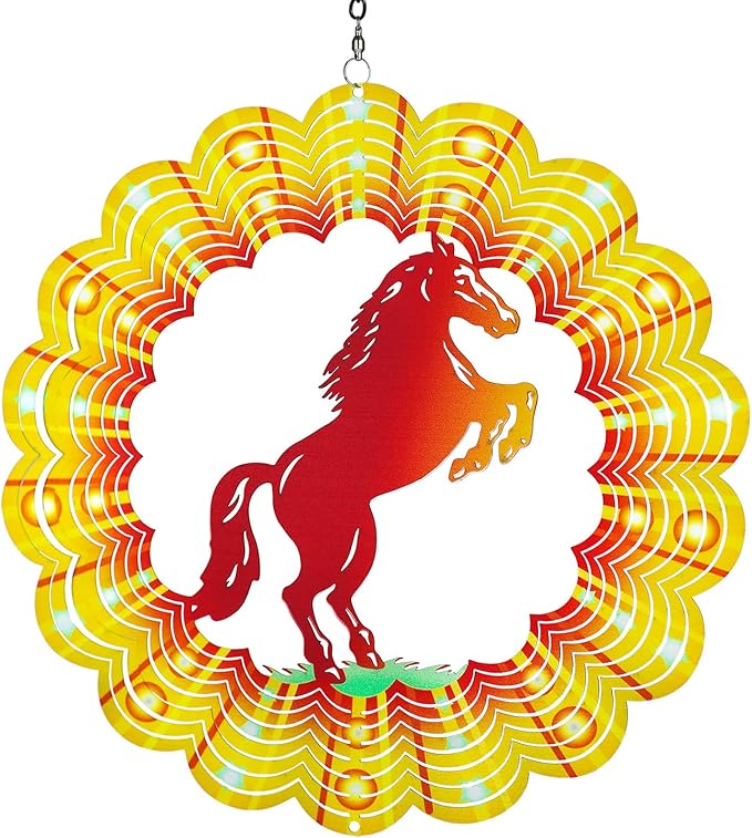 Horse Wind Spinners Horse Gifts for Women/Girls/Men 12 inch 3D Stainless Steel Hanging Wind Spinner Metal Wind Catchers Kinetic Sculpture for Indoor/Outdoor Decor, Yard Art, Garden Decorations