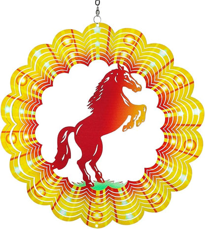 Horse Wind Spinners Horse Gifts for Women/Girls/Men 12 inch 3D Stainless Steel Hanging Wind Spinner Metal Wind Catchers Kinetic Sculpture for Indoor/Outdoor Decor, Yard Art, Garden Decorations