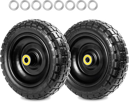 Fit Gorilla Carts Wheels 10" No Flat Replacement Wheel, 4.10/3.50-4 Flat Free Solid Tire Compatible with Gorilla Cart,Hand Truck,Garden Cart-5/8 Axle Bore Hole 2.1" Hub (2 Pack)