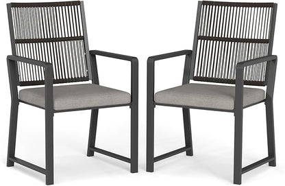Aluminum Outdoor Patio Dining Chairs -Imitation Rope Vine Chair Ergonomic Backrest Design Detachable Seat Cushion Soft and Breathable Garden/Porch, Black 2Pcs