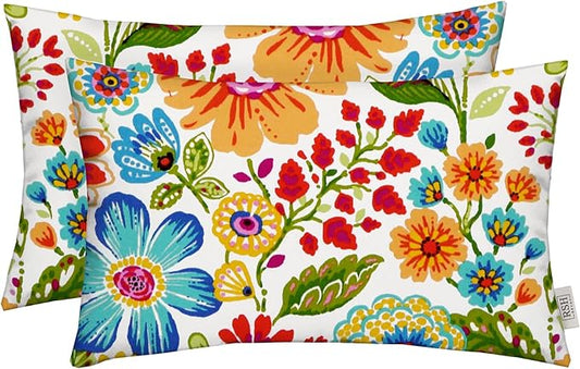 RSH Décor Sunbrella Jumbo Lumbar Pillow Covers – Set of 4 | 26" x 16" | for Outdoor Patio, Lounge, Adirondack, Deck | Water & Fade-Resistant | Gregoire Fresco | Includes Down-Alternative Inserts