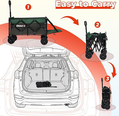 Collapsible Tailgate Wagon with Wheels, Compact Size Folding Utility Cart, 380LBS Capacity for Garden, Grocery, Beach, Camping – Portable Heavy Duty Cart(Army Green)