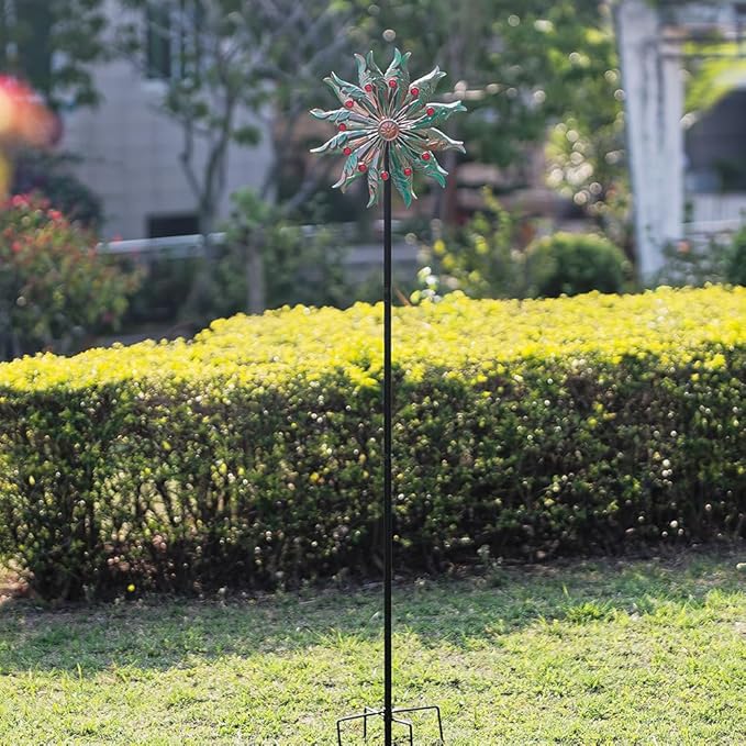 DREAMSOUL 13" Dia Wind Spinners Outdoor with 5 Prong Stakes, Kinetic Wind Spinner Metal Spinners for Yard and Garden