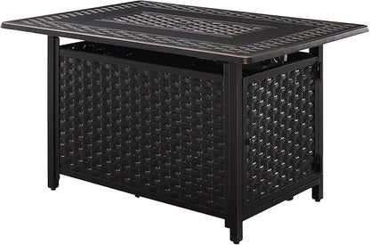 Fire Sense 63699 Albany Woven Aluminum Convertible Gas Fire Pit Table 45,000 BTU Multi-Functional Outdoor Firepit with Fire Bowl Lid Nylon Cover & Clear Fire Glass - Bronze Finish - Rectangular 44"