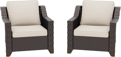 Patio 2 Pieces Wicker Chairs Set of 2, Outdoor PE Rattan Armchairs, Water-Resistant Cushions with Removable and Washable Covers, Porch Balcony, Sunroom (Beige)