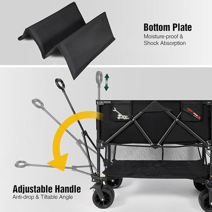 REDCAMP Large Collapsible Double Decker Wagon, 450lbs Heavy Duty 53" L Extra Long Extender Wagon Cart with All-Terrain Big Wheels for Camping, Shopping, Outdoor Sport