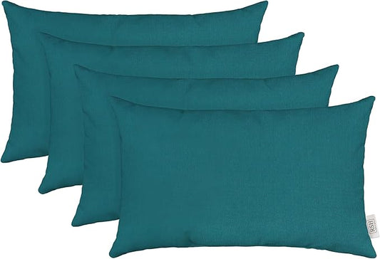 RSH DECOR: Sunbrella Jumbo Lumbar Pillows Set of 4 | 26" x 16" | Water and Fade-Resistant Performance Fabric | Outdoor Pillow Covers with Down-Alternative Inserts | Spectrum Peacock