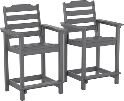 OTSUN 24 Inch HDPE Counter Height Outdoor Chair Set of 2 with Connecting Tray, All Weather Resistant Tall Adirondack Chairs for Balcony, Porch, Kitchen (2 PCS, Grey)