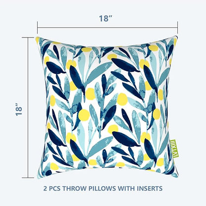 LVTXIII Outdoor/Indoor Throw Pillows, Decorative Throw Pillows with Inserts, 18"x18" Square Pillows for Bed, Couch, Sofa and Patio Furniture (Set of 2, Leaves Multi)