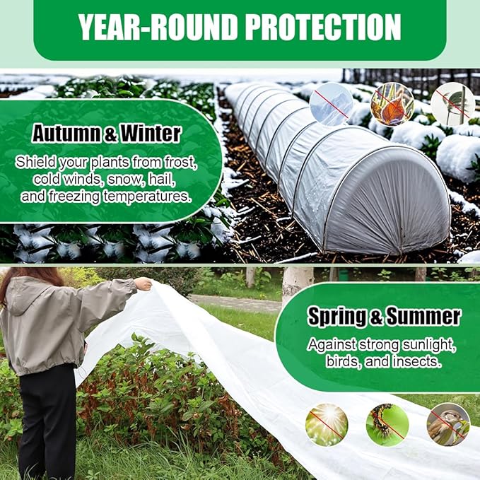 Plant Covers 10Ft x 33Ft, Plant Protectors from Animals, Garden Floating Row Covers for Raised Beds/Vegetables, Insect/Sun/Pest Protection (1.2 oz/yd², White)