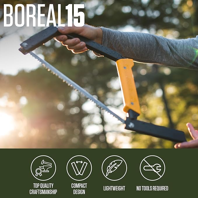 AGAWA - BOREAL15 Tripper Kit - Includes 15" Folding Saw, Nylon Carrying Case, 15" All-Purpose & 15" Aggressive Blade - For Camping, Hiking & Survival Gear (Black Frame/Yellow Handle)