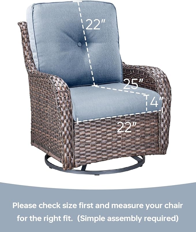 Pop 22x25/22x24 Outdoor Chair Cushions Set of 4 - Heavy Duty High Back Replacement Zippered Cushion for Patio Furniture Dining Rocking Chairs Loveseat L-Shape Sofa - Baby Blue/Button