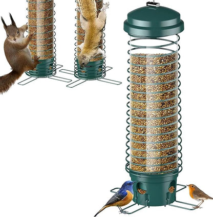 LCSEVEN Bird Feeder for Outdoors Squirrel Proof Bird Feeders for Outside Hanging, Metal Wild Bird Seed Feeders for Bluebird, Cardinal, Finch, Sparrow, Blue Jay, 4 Ports, Chew-Proof, Weather-Resistant