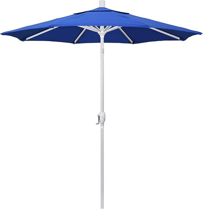 California Umbrella 7.5' Round Aluminum Market Umbrella, Crank Lift, Push Button Tilt, White Pole, Royal Blue Olefin