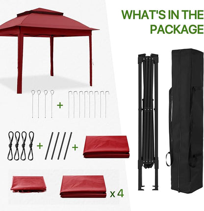 COOS BAY 11x11 Pop-up Instant Gazebo Tent with 4 Sidewalls Outdoor Canopy Shelter with Carry Bag, Stakes and Ropes, Red