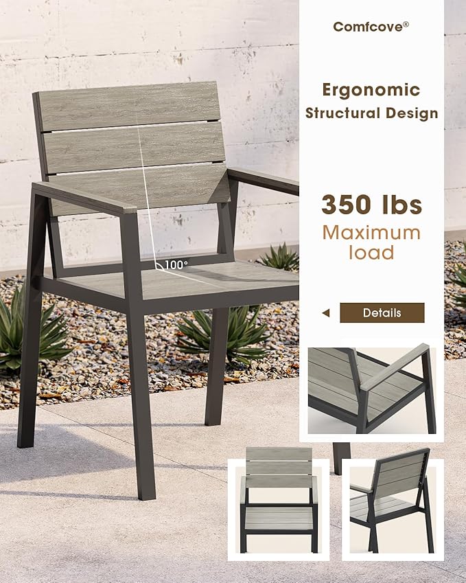 Patio Outdoor Dining Set for 6, Aluminum 7 Piece HDPE Patio Table and Chairs Set with Umbrella Hole, Modren Rectangular Patio Furniture Set with All-Weather Table and 6 Chairs (Classic Gray)