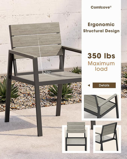 Outdoor Patio Dining Chairs Set of 2, Aluminum & HDPE All-Weather for Deck, Lawn, Backyard, Pool and Indoor Use (Classic Gray