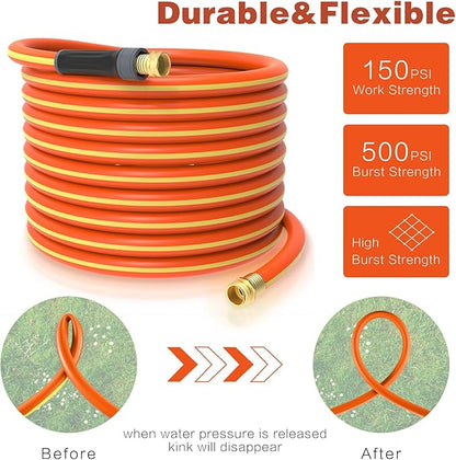 Hybrid Hose 75ft x 5/8", Short Garden Water Hose Heavy Duty, Flexible, Lightweight Hybrid Water Hose with Swivel Handle,3/4'' Brass Fittings, Available For Reel Cart Backyard Burst 500 PSI