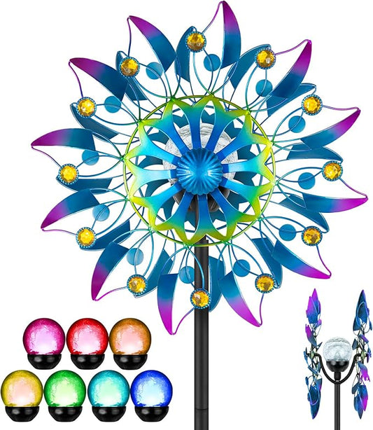 Solar Wind Spinner, Waterproof Outdoor Metal Wind Sculpture for Patio, Lawn & Garden Decor (Retro Muticolor)