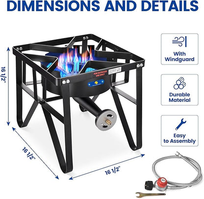 ARC Advanced Royal Champion ARC Propane Burner, 200,000 BTU Propane Stove with 0-20 PSI Regulator, Outdoor Burners for Cooking Gas Burner Gas Cooker Single Burner for Outdoor Cooking