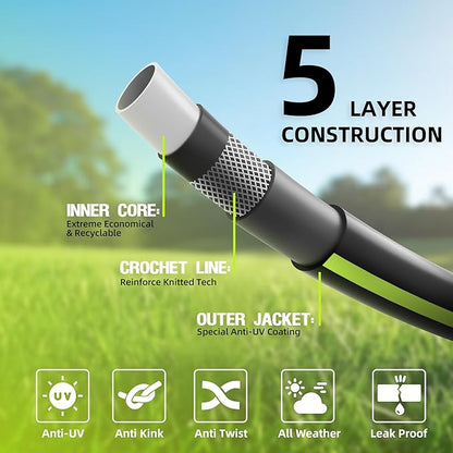 Worth Leader Short Garden Hose 5/8 in. x 4 ft. -No Kink, Flexible, Leakproof, Both Female Fittings -Heavy Duty Durable PVC Lightweight Water Pipe with Brass Aluminum Ends for Household & Yard Use