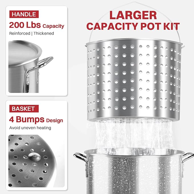 80QT Crawfish Boiler | Seafood Boiling Kit | Dustproof Cover & 16" Skimmer Included | 110,000BTU Propane Jet Burner | 0-20 PSI CSA Certified Regulator | Crab Boil Pot for Outdoor Backyard Cooking