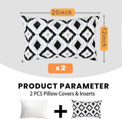 idee-home Outdoor Pillows with Inserts Included, Patio Outside Lumbar Pillows Waterproof Set of 2, 12 x 20 inch