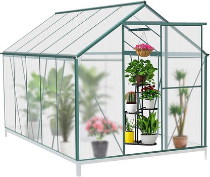 Polycarbonate Greenhouse Kit, 10x6 FT Heavy Duty Outdoors Durable Green House with Double Vent Window Lockable Door, Twin-Wall Panels, Walk in Green Houses for Backyard Outside Garden