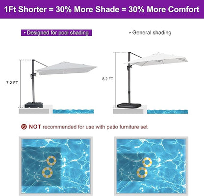 PURPLE LEAF 8' X 8' Patio Umbrella for Pool 7' High Offset Outdoor Cantilever Umbrella Swimming Pool Umbrella with 360°Rotation for Poolside Grey
