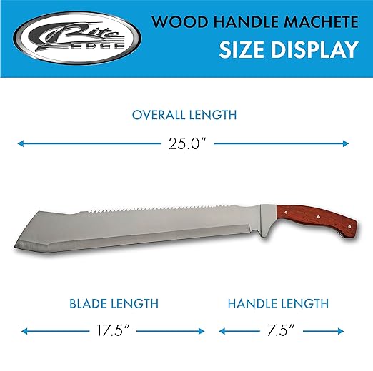 SZCO Supplies 25” Brown Wood Handle Heavy Duty Saw Back Forest Cleaver Machete With Sheath (926963-WD)