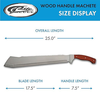 SZCO Supplies 25” Brown Wood Handle Heavy Duty Saw Back Forest Cleaver Machete With Sheath (926963-WD)