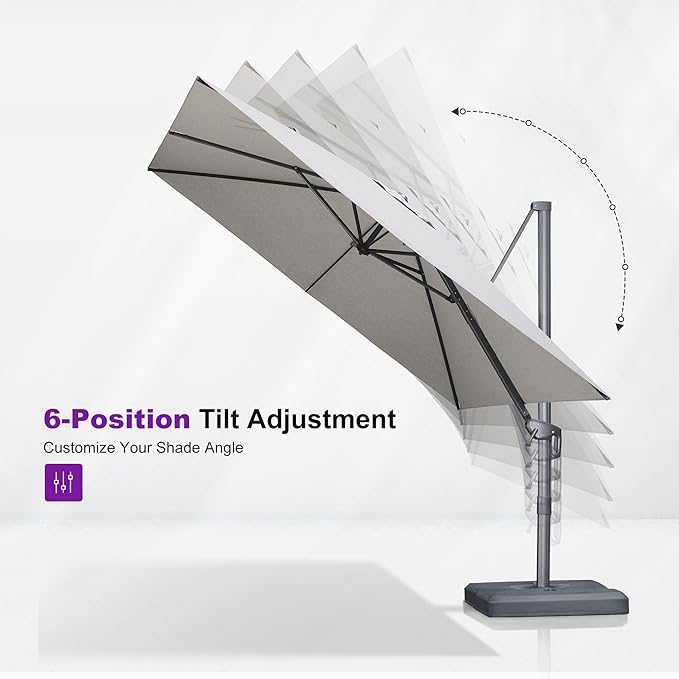 PURPLE LEAF 9 FT Outdoor Umbrella with Base Patio Cantilever Aluminum Umbrella with 3 Years Fade Resistance Recycled Fabric Offset Square with 360-degree Rotation for Deck Pool Garden, Pebble Grey