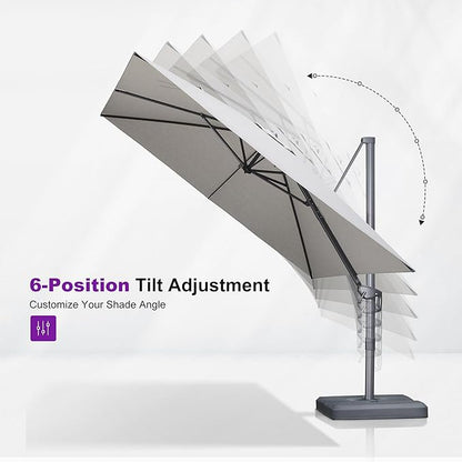 PURPLE LEAF 10 FT Outdoor Umbrella with Base Patio Cantilever Aluminum Umbrella with 3 Years Fade Resistance Recycled Fabric Offset Square with 360-degree Rotation for Deck Pool Garden, Pebble Grey