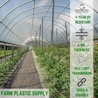 Farm Plastic Supply - 4 Year Clear 6 mil Greenhouse Plastic Sheeting - Clear Sheeting, Polyethylene Film, Transparent Plastic Film for Greenhouse (36' x 50')