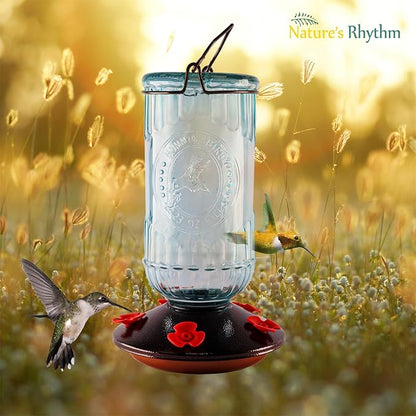 Nature's Rhythm Bird Feeder Vintage Blue Antique Glass Bottle Hummingbird Feeder 5 Feeding Ports and 23-Ounce Nectar CapacityPer Feeder(Blue)