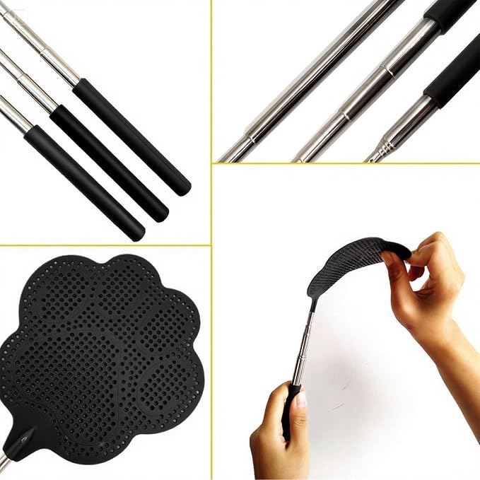 Fly Swatter, Elescopic Fly Swatters, FlySwatter for Indoors, FlySwatter with Stainless Steel Handle 3PCS