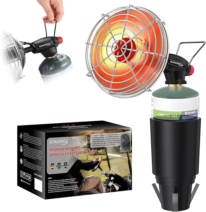 Golf Cart Heater,9,200BTU Portable Propane Heater with Self Ignition,with Golf Cart Cup Holder for EZGO Yamaha Club Car,Most Golf Cart(Fuel Cylinder not included)
