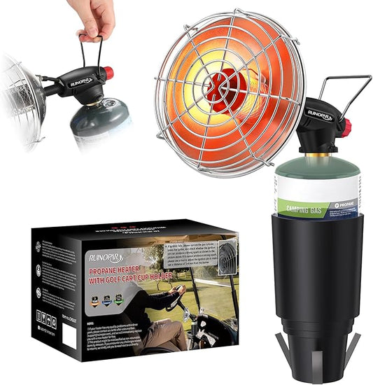 Golf Cart Heater,9,200BTU Portable Propane Heater with Self Ignition,with Golf Cart Cup Holder for EZGO Yamaha Club Car,Most Golf Cart(Fuel Cylinder not included)