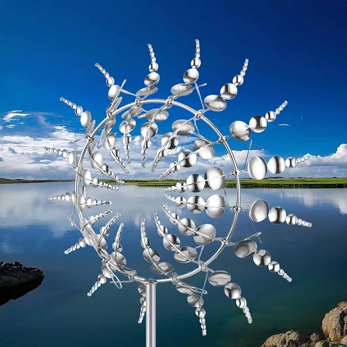 Magical Metal Windmill, Wind Spinners for Yard Garden, Outdoor Spinners, Windmill for Yard, Wind Sculptures & Spinners for Yard Garden Patio Decoration (1PCS Silver)