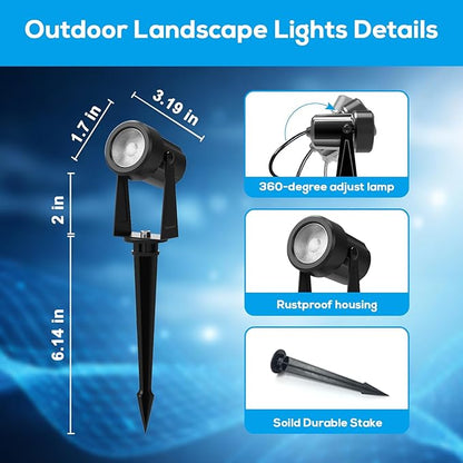 ZYAN Low Voltage Landscape Lights LED Landscape Lighting with Sensor, IP65 Waterproof Outdoor Spotlights for Yard Garden, Auto ON/Off Plant Tree Spoltights Dimmable with Timer (10 Pack)